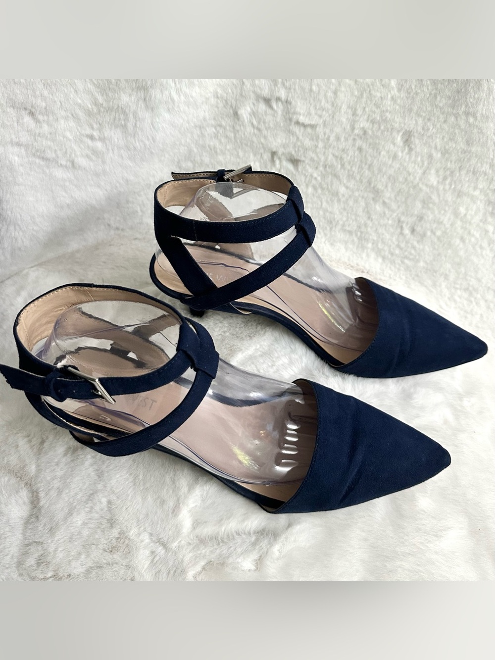 Nine West Audacity Navy Blue Suede Pointed-Toe Kitten Heels Sz 10 - Picture 3 of 4